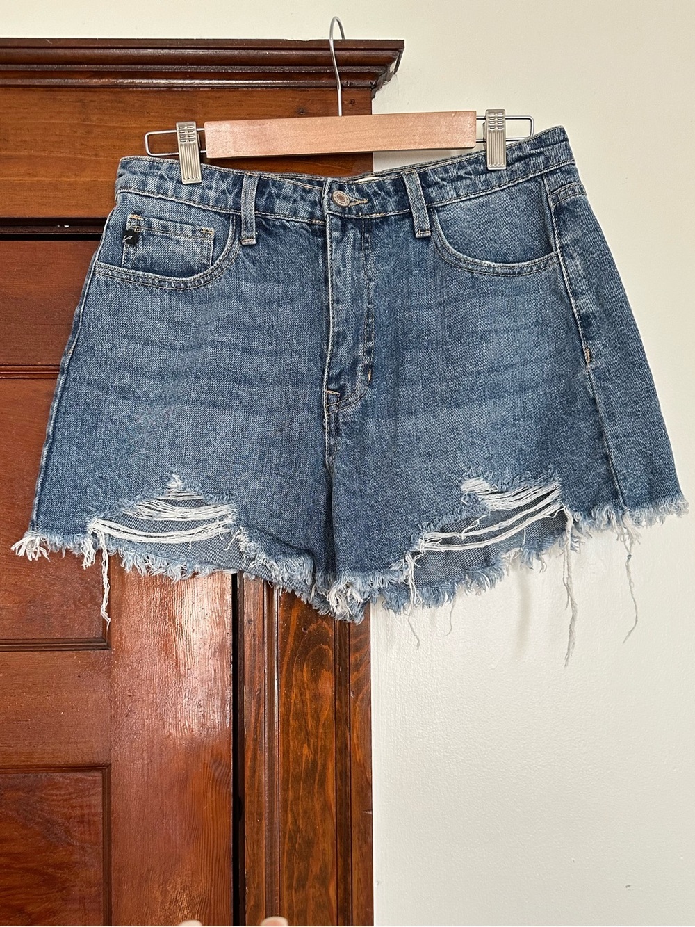 Kancan Frayed Distressed Denim Shorts Juniors Size W 9 Boho Festival Medium Wash